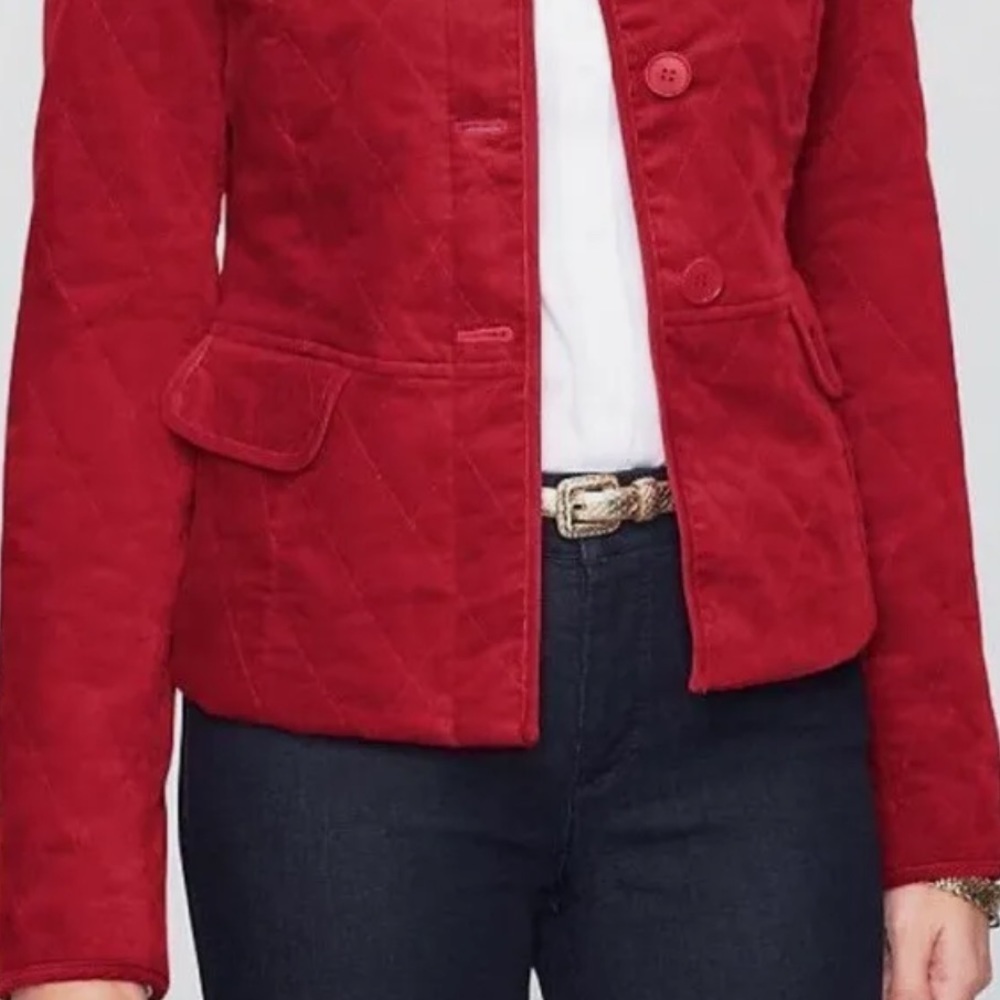 Talbots 10 Red Velvet Quilted Jacket Warm Classic Chic Career Excellent 2 Pocket